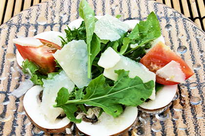 <br /><br />フレッシュマッシュルームと季節野菜の彩りサラダ<br />パルメザン風味